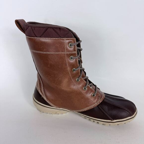 L.L. Bean Mid-Calf Duck Boots Women's 8.5 Brown Leather Lace-Up Insulated - Picture 3 of 10